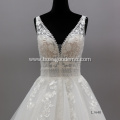 Puffy V Neck sexy Illusion Backless Sleeveless Wedding Gowns Dress Bridal